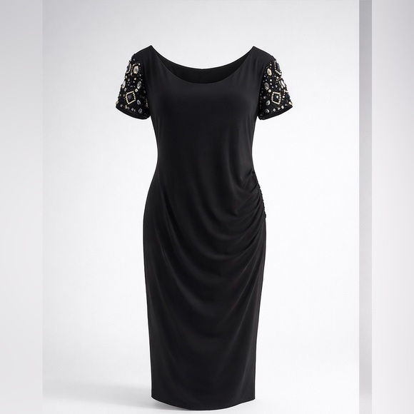 Eliza J 16W NWT Black Embellished Sleeve Ruched Christmas Party Cocktail Dress - Picture 16 of 16